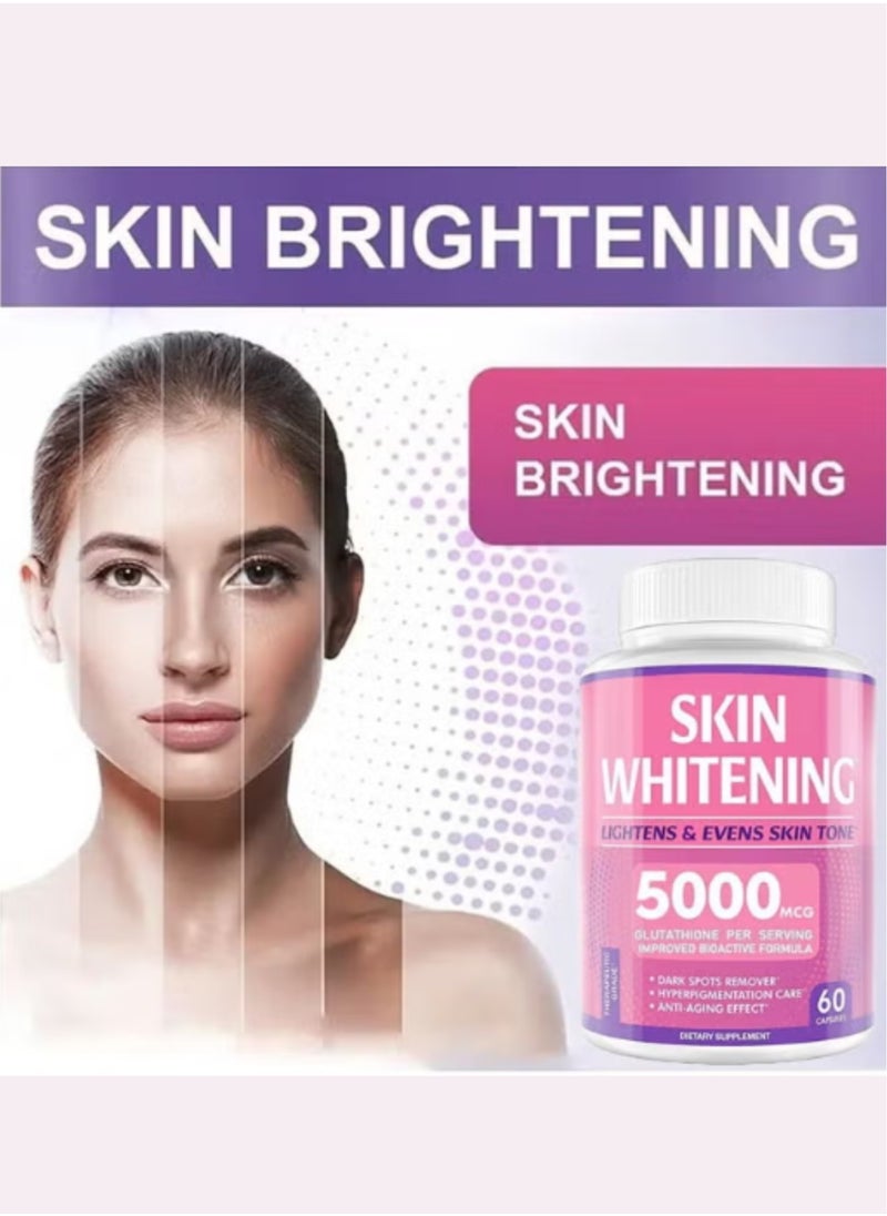 SKIN - Glutathione Whitening Pills - 60 Capsules 5000mg Glutathione - Effective Skin Lightening Supplement - Dark Spots, Melasma & Acne Scar Remover, Hyperpigmentation Treatment - Anti-Aging Antioxidant - Image 1