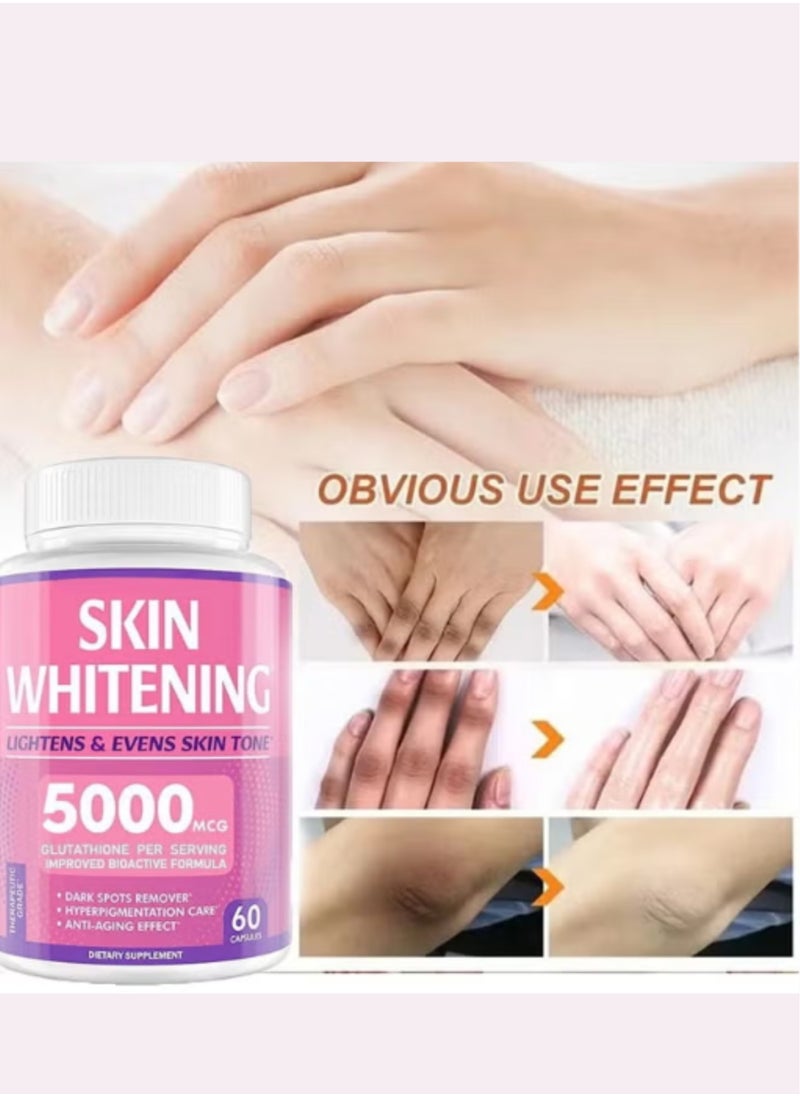 SKIN - Glutathione Whitening Pills - 60 Capsules 5000mg Glutathione - Effective Skin Lightening Supplement - Dark Spots, Melasma & Acne Scar Remover, Hyperpigmentation Treatment - Anti-Aging Antioxidant - Image 1