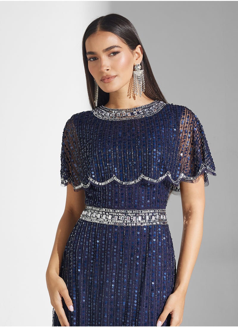 Amelia Rose Embellished Crew Neck Sequin Dress  - Image 3
