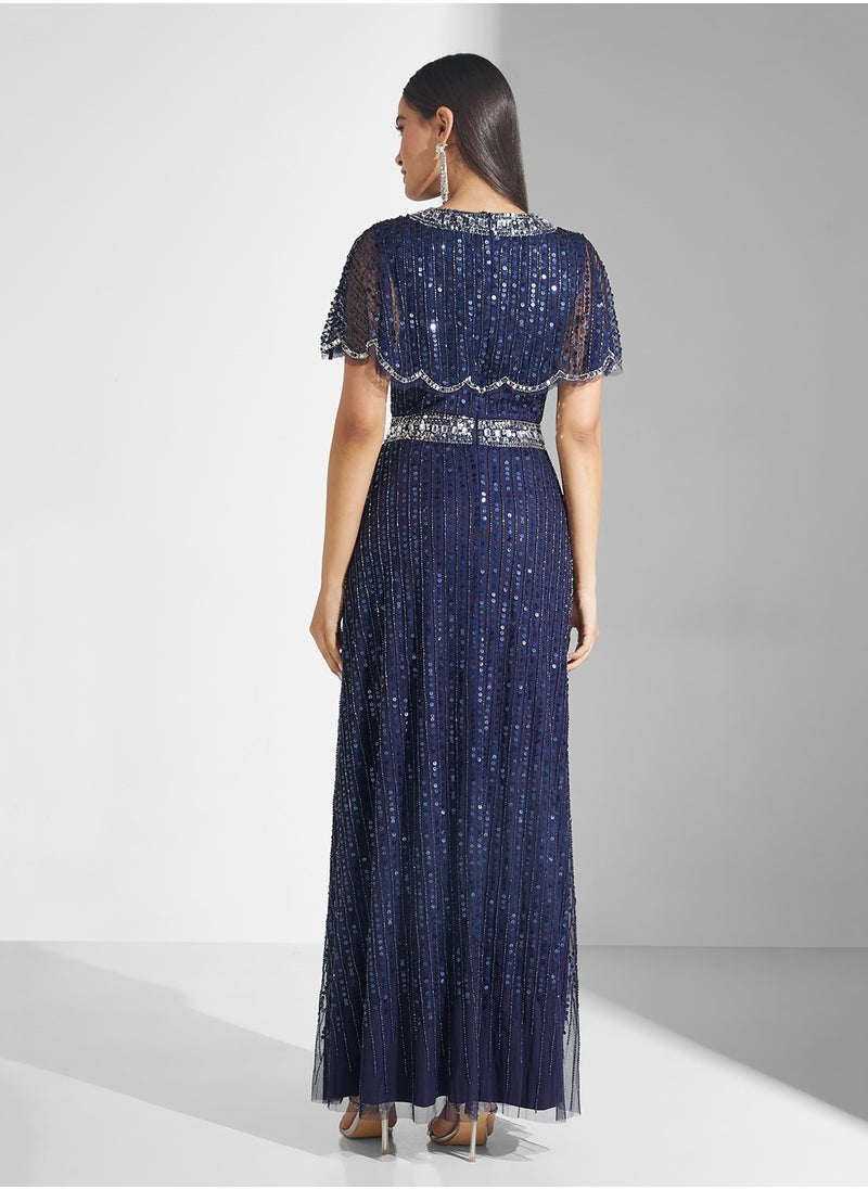 Amelia Rose Embellished Crew Neck Sequin Dress  - Image 2