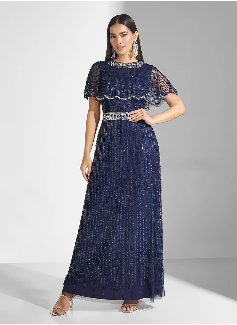 Amelia Rose Embellished Crew Neck Sequin Dress