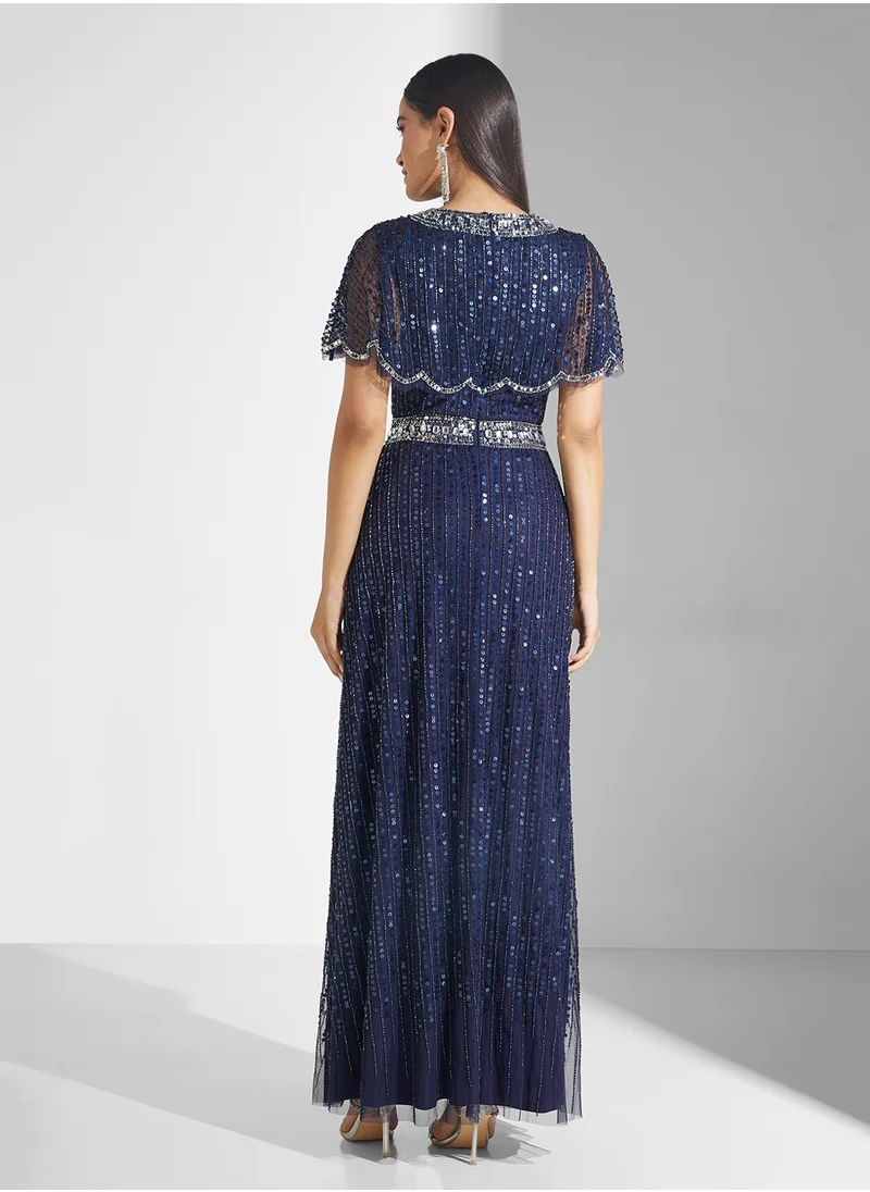 اميليا روز Embellished Crew Neck Sequin Dress