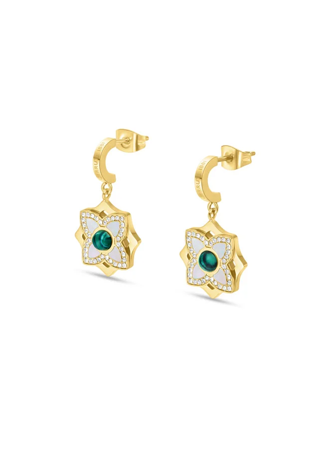 CERRUTI 1881 Cerruti 1881 Ottavia Gold Plated Mother of Pearl, Malachite & Crystal Floral Earrings for Women