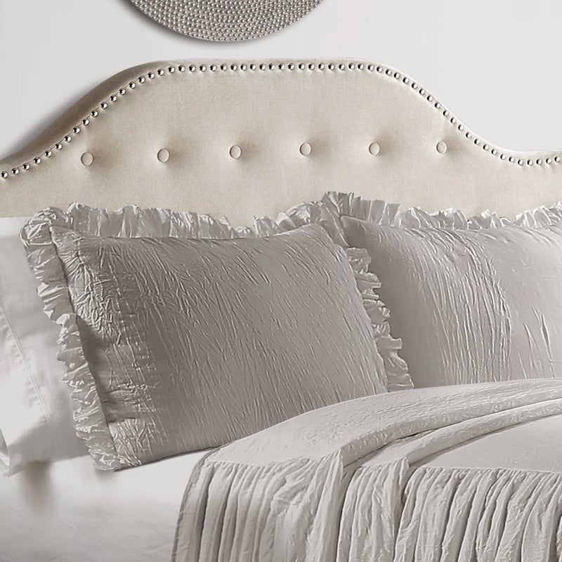 Lush Decor Lush Decor Ruffle Skirt Bedspread Set - 3 Piece Luxurious Farmhouse Bedding Set - Elegant, Charming Ruffle Detail - Timeless Style & Classic Design - Soft and Lightweight - Queen, Gray  - Image 2