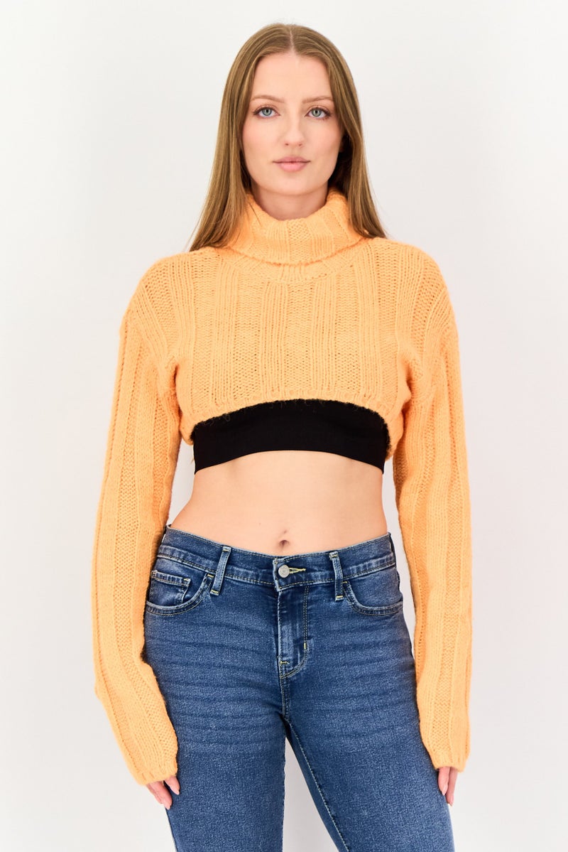 Bershka سويت شيرت نسائي برقبة سلحفاة، برتقالي - Image 1