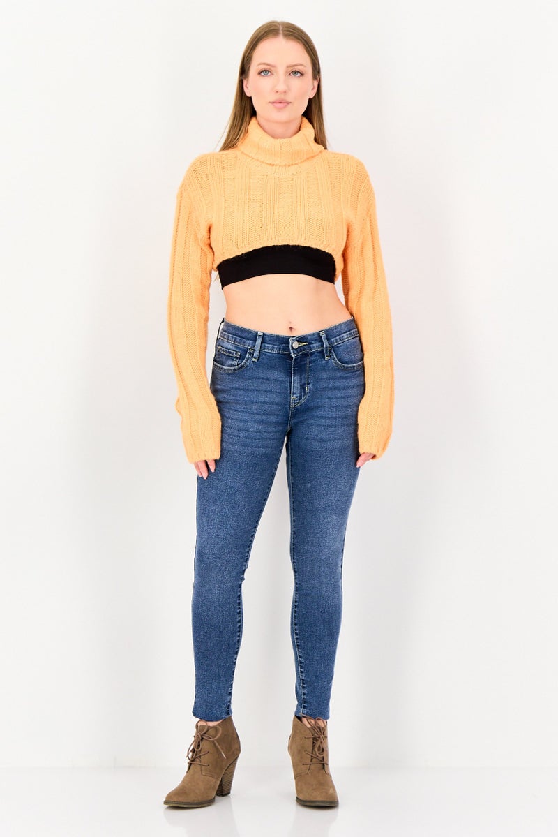 Bershka سويت شيرت نسائي برقبة سلحفاة، برتقالي - Image 2