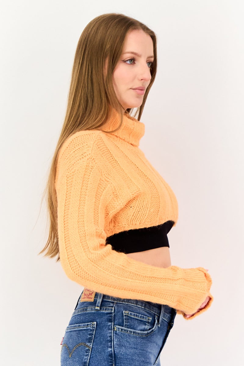 Bershka سويت شيرت نسائي برقبة سلحفاة، برتقالي - Image 4