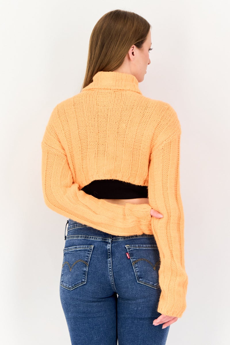 Bershka سويت شيرت نسائي برقبة سلحفاة، برتقالي - Image 3