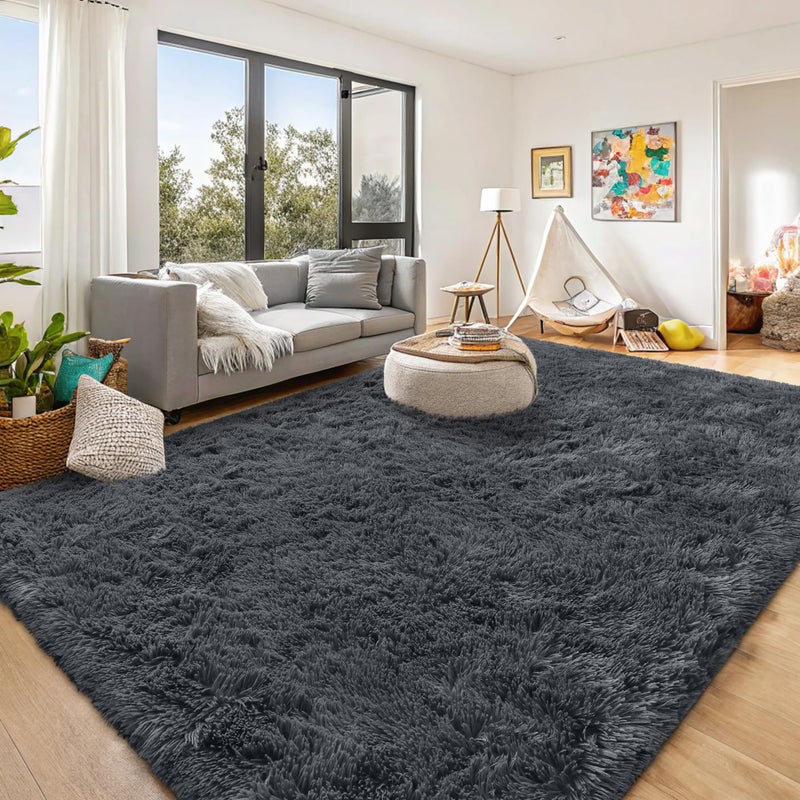 OLANLY 9x12 Machine Washable Large Area Rugs for Living Room, Bedroom, Soft Fluffy Shaggy Bedside Rug, Indoor Floor Carpet for Kids Girls and Boys, Dorms, Nursery, Home Decor Aesthetic, Grey - Image 3