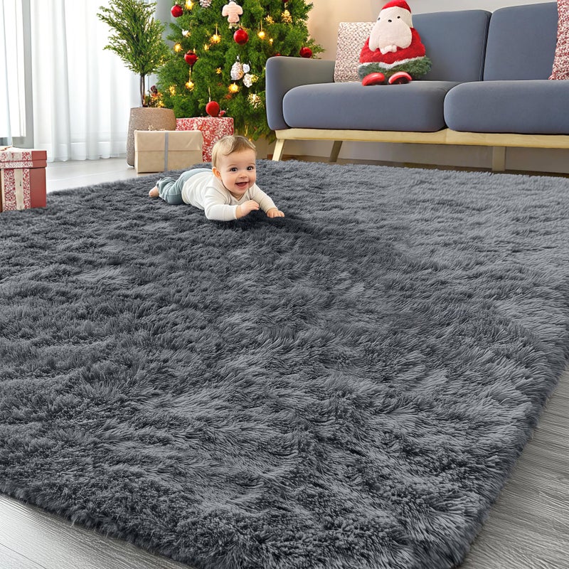 OLANLY 9x12 Machine Washable Large Area Rugs for Living Room, Bedroom, Soft Fluffy Shaggy Bedside Rug, Indoor Floor Carpet for Kids Girls and Boys, Dorms, Nursery, Home Decor Aesthetic, Grey - Image 1