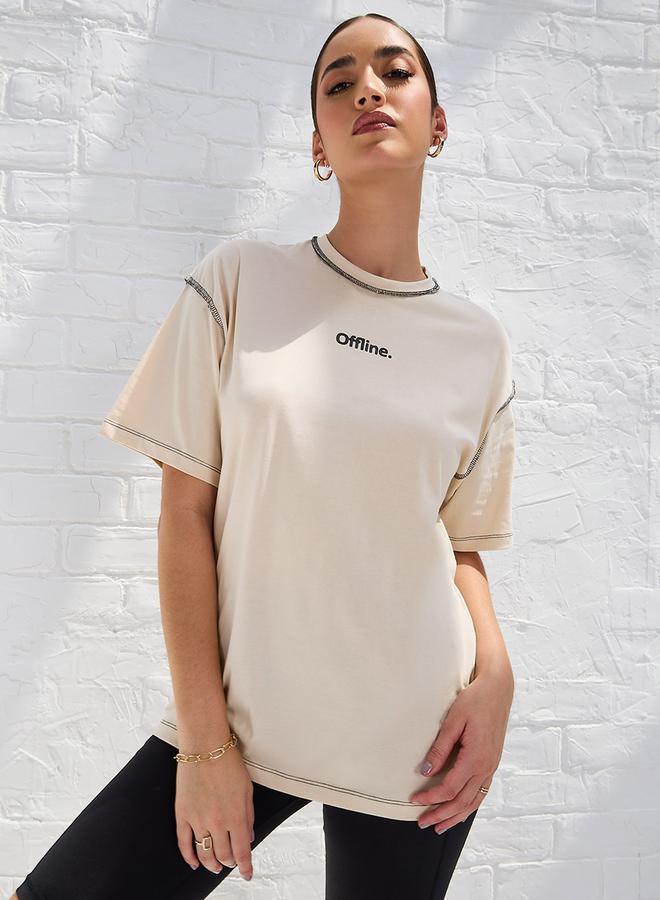 Styli Oversized Drop Shoulder Slogan T-Shirt with Exposed Seam  - Image 3