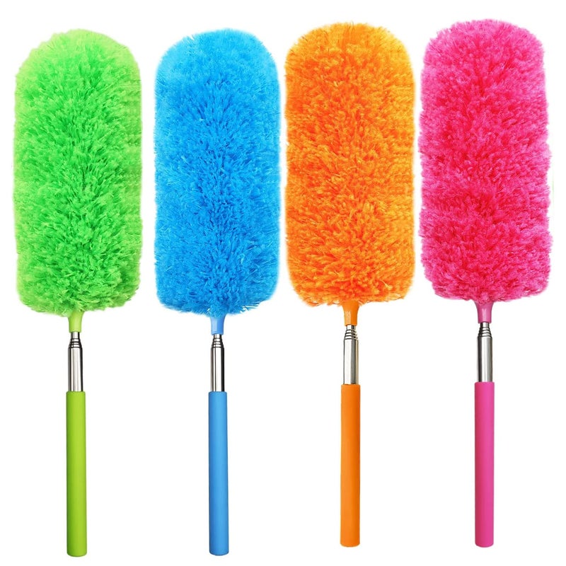 4 Pack Microfiber Feather Duster with Extendable Pole and Bendable Head Washable Microfibre Cleaning Tool for Cleaning Office Car Computer Furniture Sofa Photo Frame