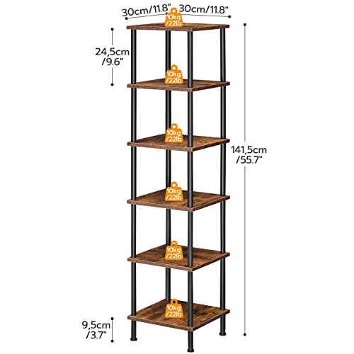 HOOBRO 6-Tier Corner Shelf, Corner Square Rack Display Shelf, Tall Storage Rack Plant Stand, Bookcase for Small Spaces, Living Room, Home Office, Kitchen, Rustic Brown and Black BF55CJ01 - Image 3