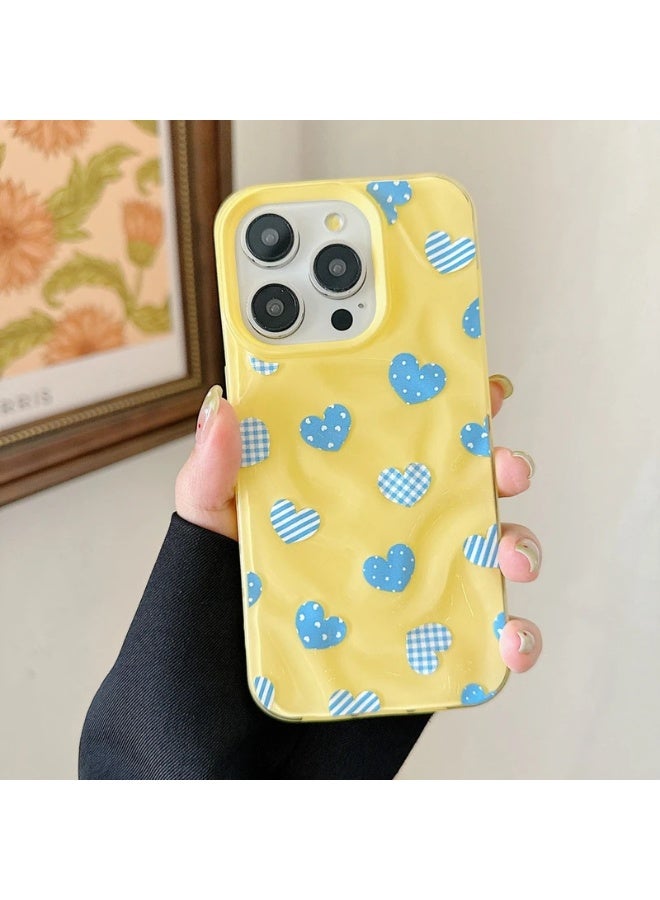 NIBEMINENT Plaid Heart Protective TPU Case Cover For iPhone 15 Plus, Yellow