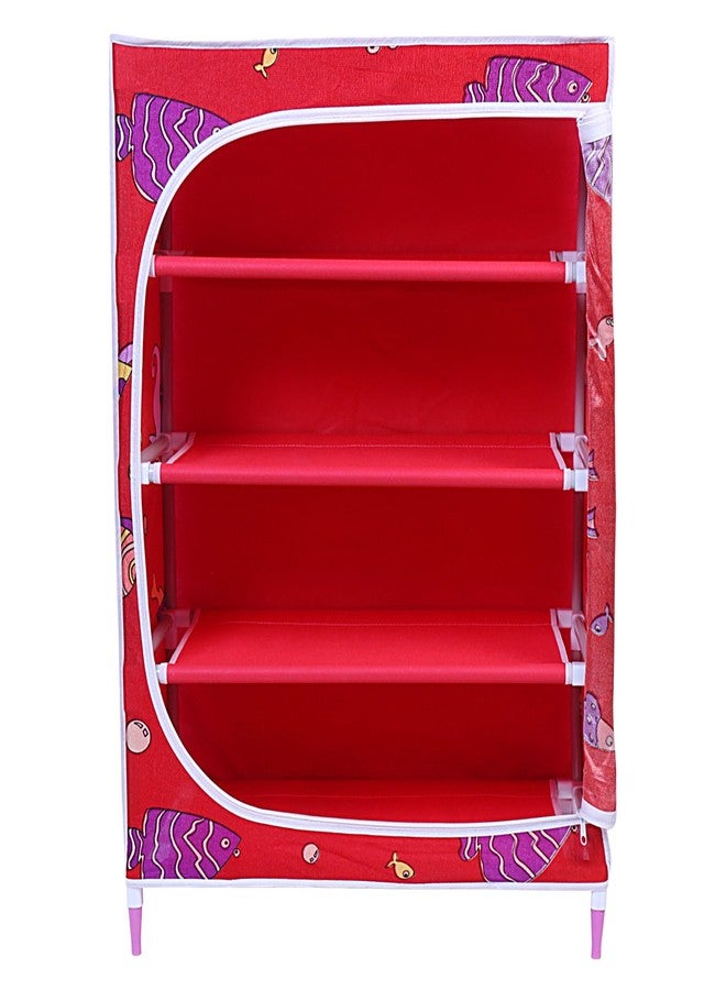 Homeeva | 4 Shelves Baby Foldable Wardrobe | Aquatic Red (Made in India) - Fabric - Image 3