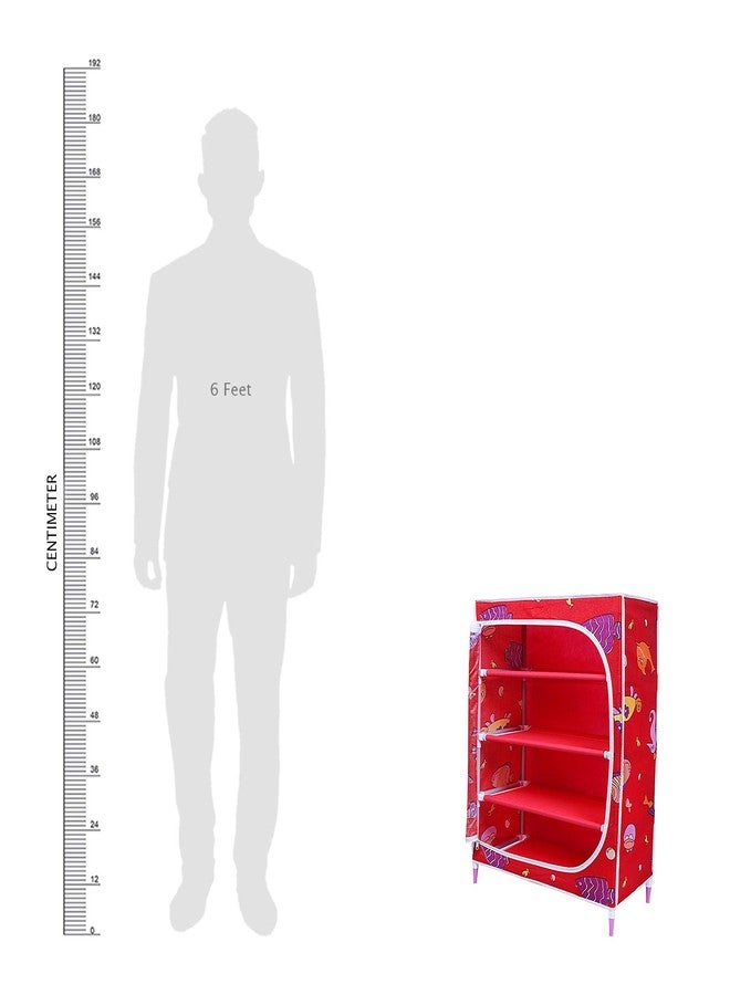 Homeeva | 4 Shelves Baby Foldable Wardrobe | Aquatic Red (Made in India) - Fabric - Image 4