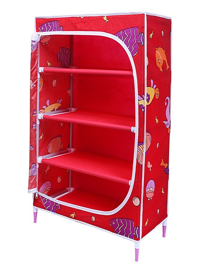 Homeeva | 4 Shelves Baby Foldable Wardrobe | Aquatic Red (Made in India) - Fabric - Image 1