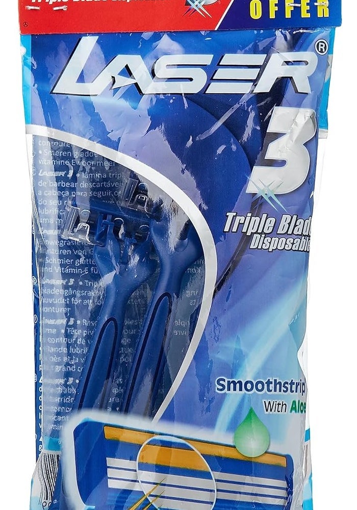 Laser 3 Triple Blade Disposable Shaving Razor - 10 Pack with Aloe & Vitamin E - Image 2