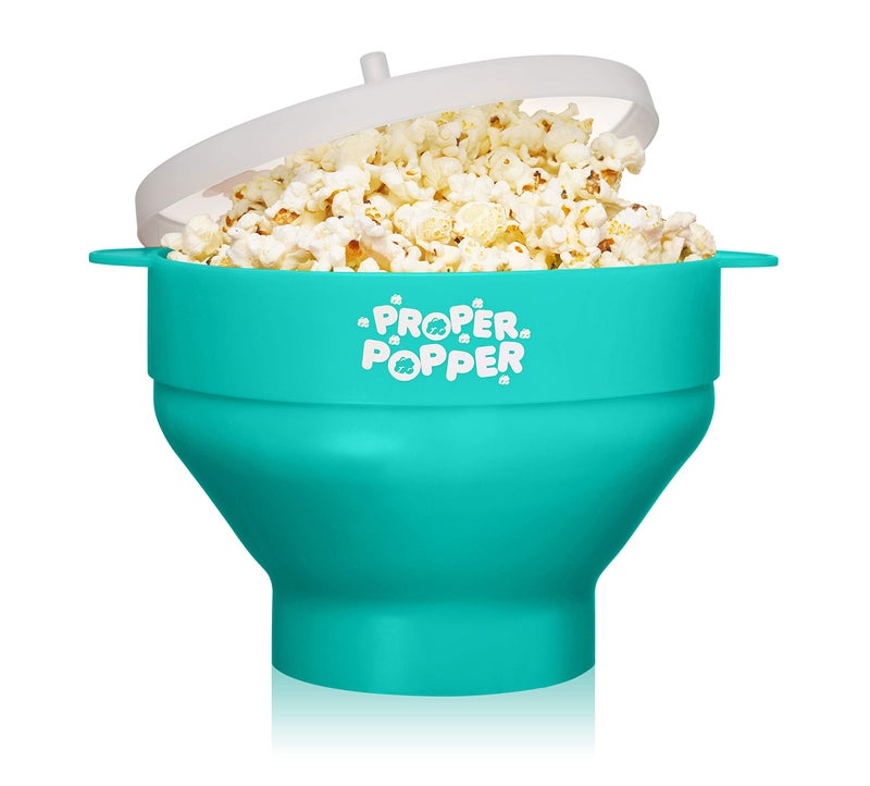 The Original Proper Popper Microwave Popcorn Popper Silicone Popcorn Maker Collapsible Bowl BPA Free  Dishwasher Safe  Aqua
