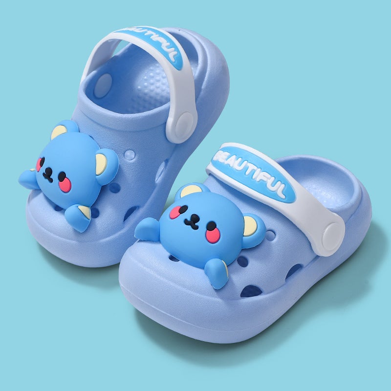 Kids Bear Cartoon Hole Shoes Soft Sole Summer Sandals Light blue