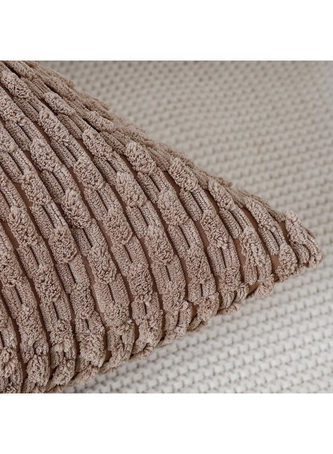 COSnu Pack of 2 Boho Corduroy Striped Throw Pillow Covers 18x18 Inch Brown Soft Decorative Cushion Cover for Bedroom Sofa Pillow Shell - Image 3