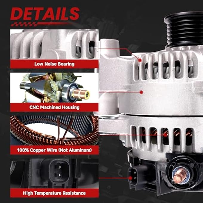 TSSLIIN High Output Alternator for-Jeep Wrangler 2012 2013 2014 2015 2016 2017 2018, Wrangler JK 2018 V6 3.6L 160Amp 12V CW 6-Groove Pulley, Replacement Auto OE 421000-0810 11584N - Image 4