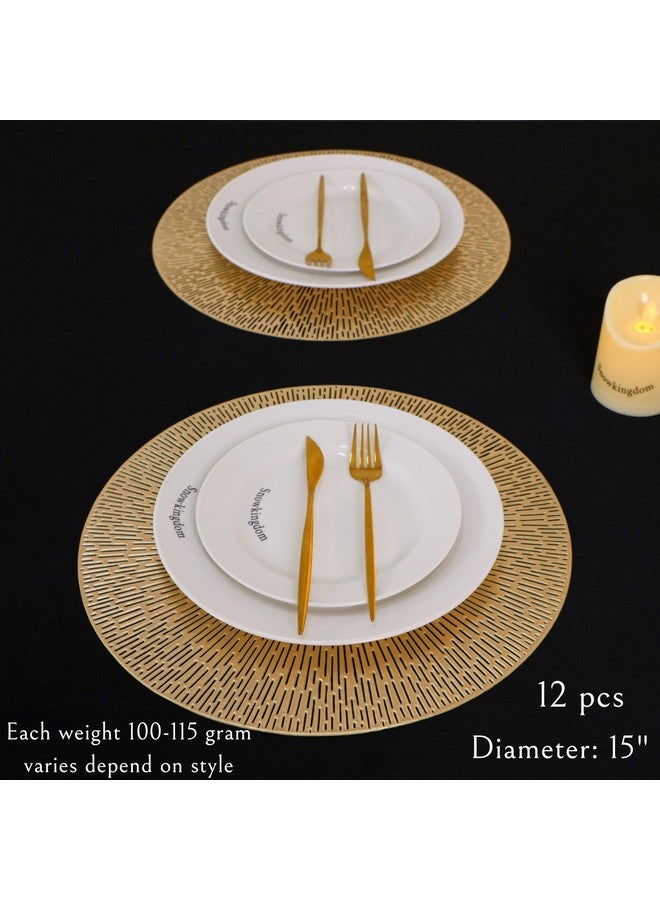 Snowkingdom Round Gold Placemats Set of 12, Gold Vinyl Metallic 15 Inch Round Placemat, Washable Easy Clean Wipeable Hollow Place Mats Non Slip Dining Table Mats for Wedding Party Christmas Decoration - Image 2