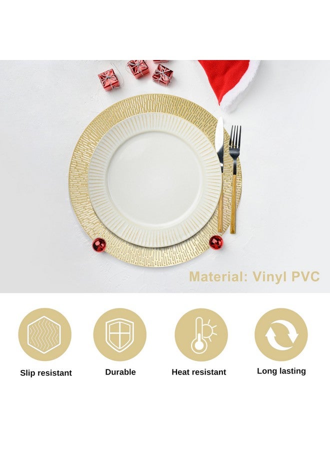 Snowkingdom Round Gold Placemats Set of 12, Gold Vinyl Metallic 15 Inch Round Placemat, Washable Easy Clean Wipeable Hollow Place Mats Non Slip Dining Table Mats for Wedding Party Christmas Decoration - Image 4
