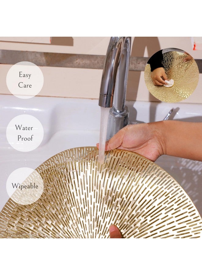 Snowkingdom Round Gold Placemats Set of 12, Gold Vinyl Metallic 15 Inch Round Placemat, Washable Easy Clean Wipeable Hollow Place Mats Non Slip Dining Table Mats for Wedding Party Christmas Decoration - Image 5