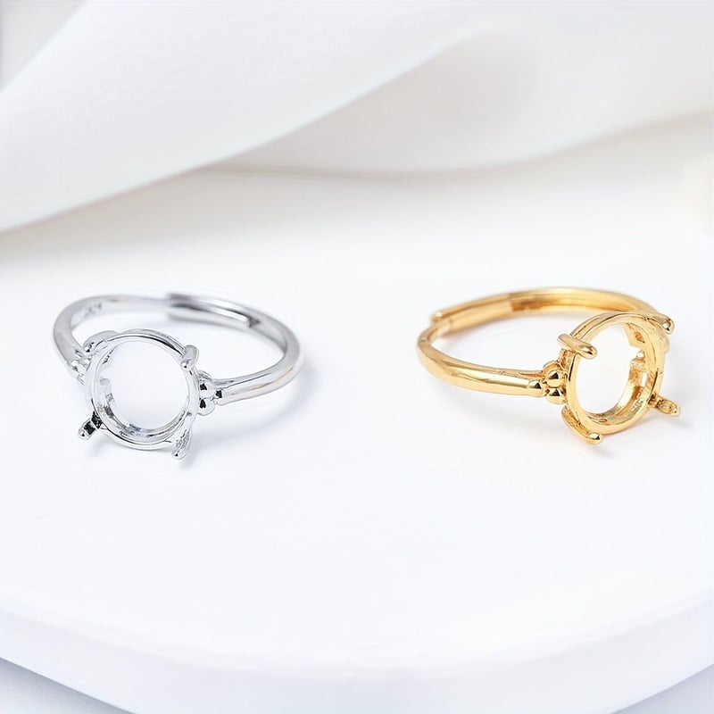 1pc Silvery 9x9.5mm Four Claw Adjustable Ring Blank Gold Plated Copper Ring Holder For Engagement Wedding Ring Making Jewelry Supplies - Image 3