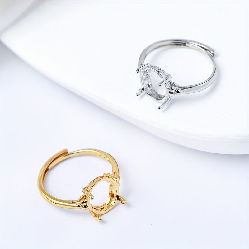 1pc Silvery 9x9.5mm Four Claw Adjustable Ring Blank Gold Plated Copper Ring Holder For Engagement Wedding Ring Making Jewelry Supplies - Image 5