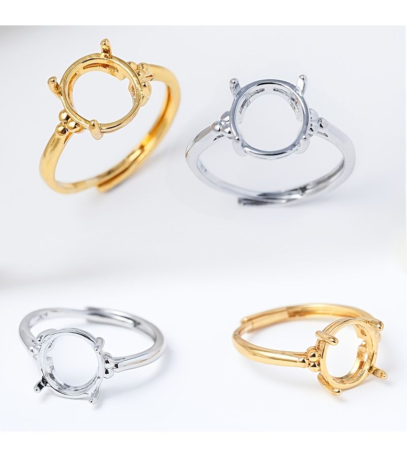 1pc Silvery 9x9.5mm Four Claw Adjustable Ring Blank Gold Plated Copper Ring Holder For Engagement Wedding Ring Making Jewelry Supplies - Image 1