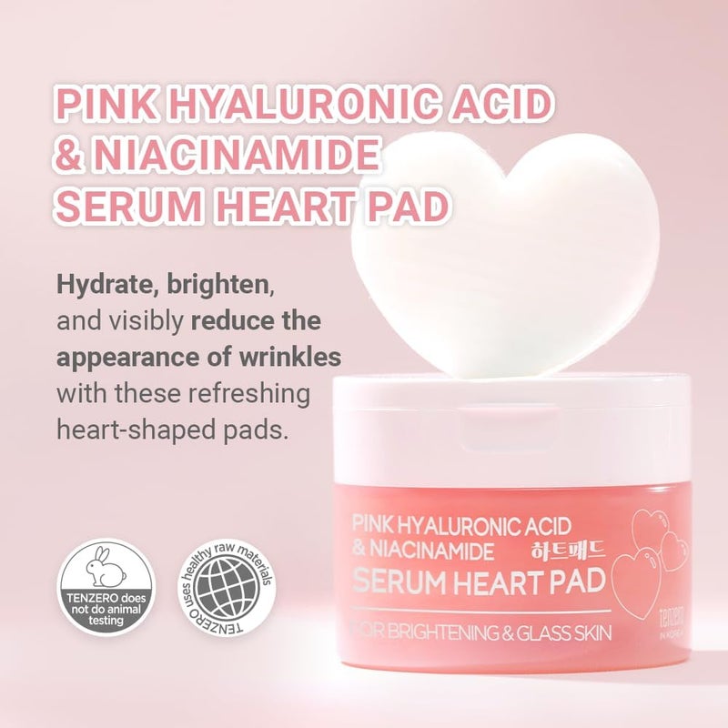 TENZERO Pink Hyaluronic Acid Niacinamide Serum Heart Pad 50ea Hydrating Brightening Glowing Face Toner Pads Korean Facial Radiance Pads Dry Skin 150g - Image 2