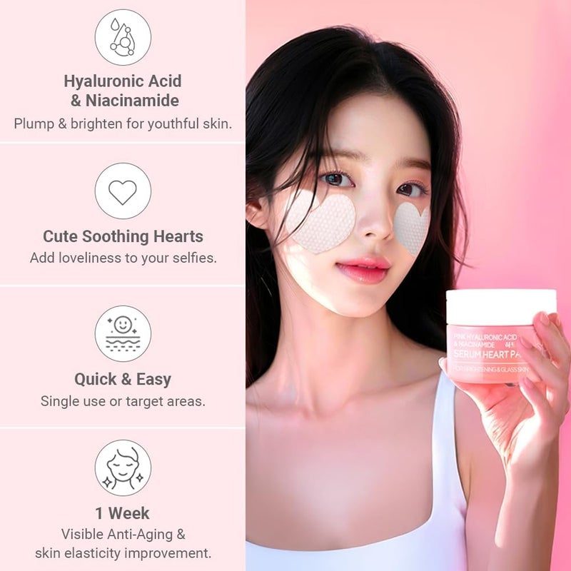 TENZERO Pink Hyaluronic Acid Niacinamide Serum Heart Pad 50ea Hydrating Brightening Glowing Face Toner Pads Korean Facial Radiance Pads Dry Skin 150g - Image 4
