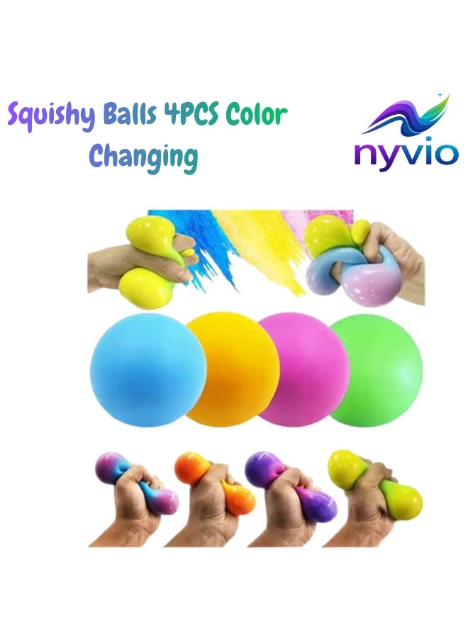 Squishy Balls 4PCS Color Changing Stress Ball Toy – Sensory Fidget Squeeze Balls for Kids & Adults, Anxiety & Stress Relief, Soft Squishy Toy for Party Favors, Classroom Rewards & Stress Therapy