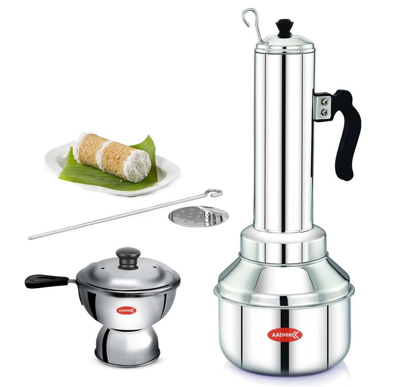 AADHIK Stainless Steel Puttu Maker Combo With Chiratta Puttu Maker Puttu kudam Steel Chiratta Puttu KudamPuttu Maker Puttu Maker Steel Pack of 1 - Image 1