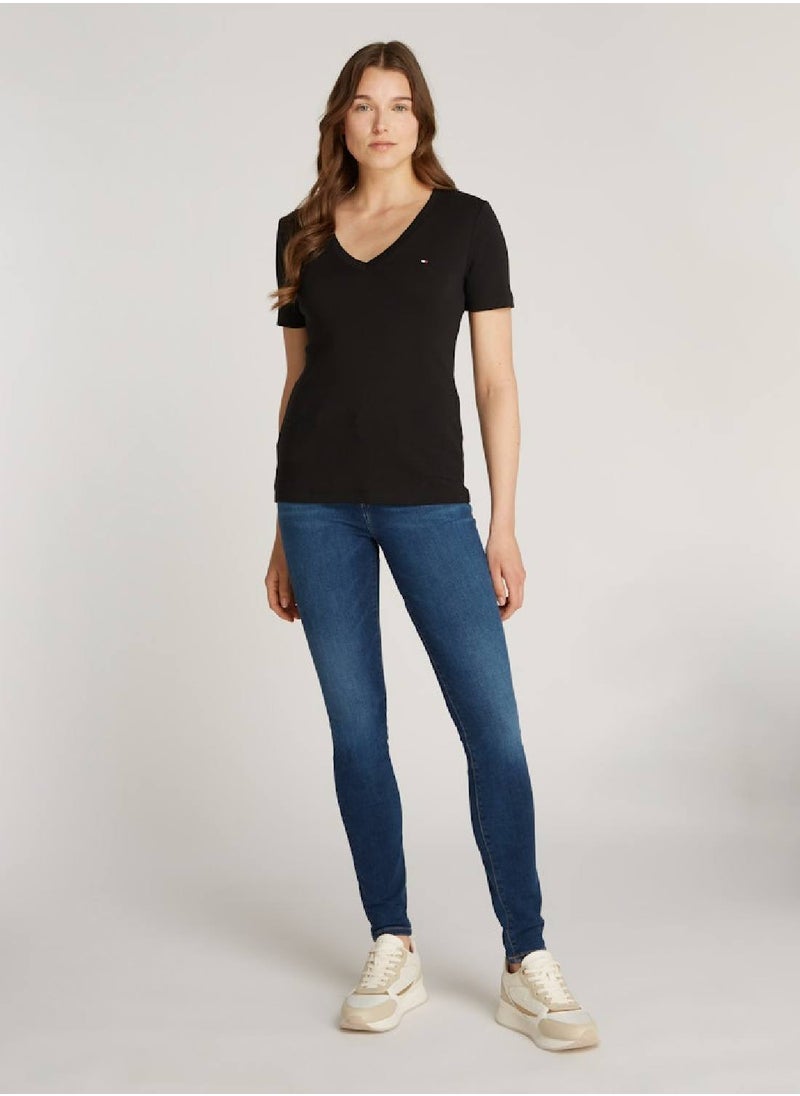 Women's V-Neck Slim T-Shirt, Black - Cotton - pzsku/Z3D4466283B5D7914E4EEZ/45/_/1728978143/45af7535-bc57-40fd-a9dd-912fdc94997b