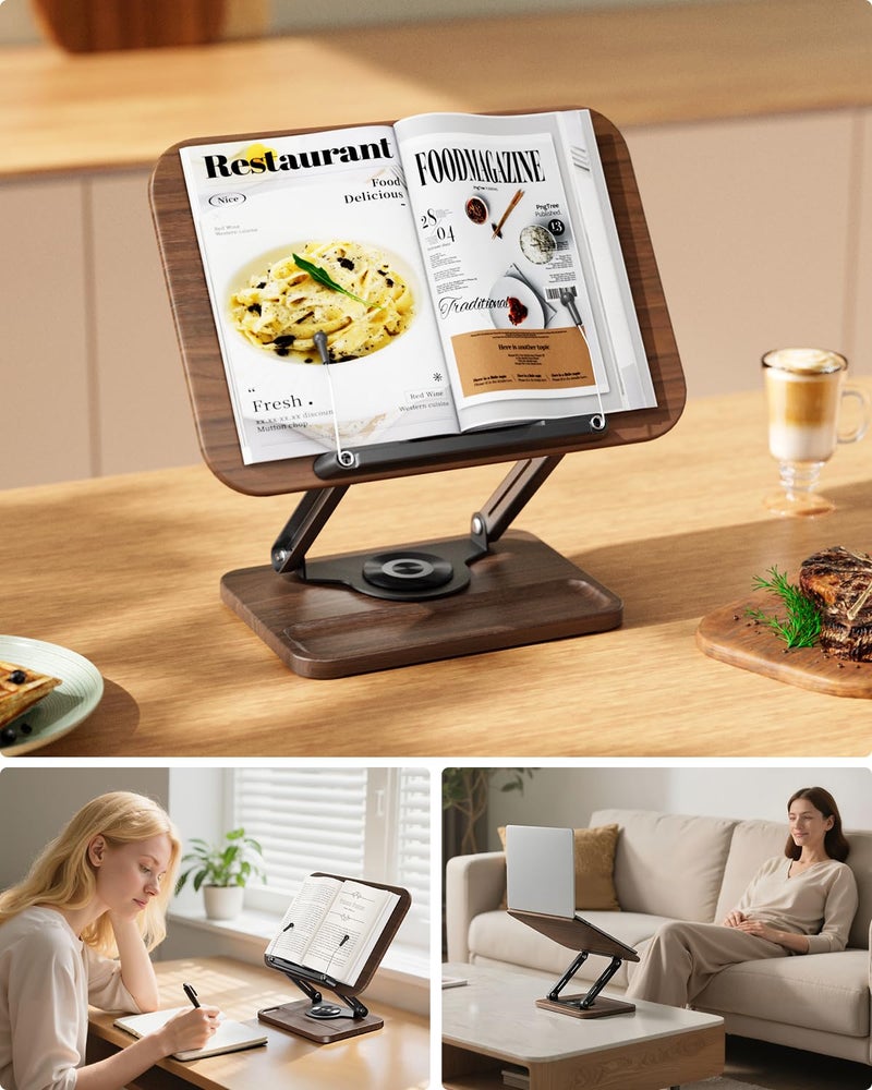 Viozon Book Stand for Reading, Book Holder 360Â° Rotating Base with Pen Slot, Foldable Reading Display Stand with Elastic Page Clips for Cookbook, Recipe, Textbook, Tablet, Laptop - Image 4
