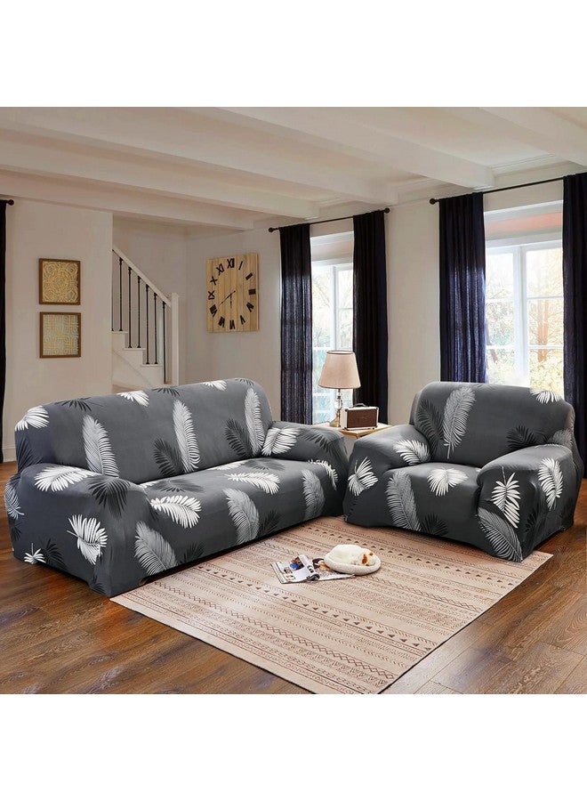B BESTILO Sofa Cover 3 Seater and 2 Seater Fully Covered Universal 5 Seater Sofa Cover Non-Slip Sticky Elastic Stretchable Sofa Set Slipcover Protector for (3+1+1 Seater), Grey Fern - Image 2
