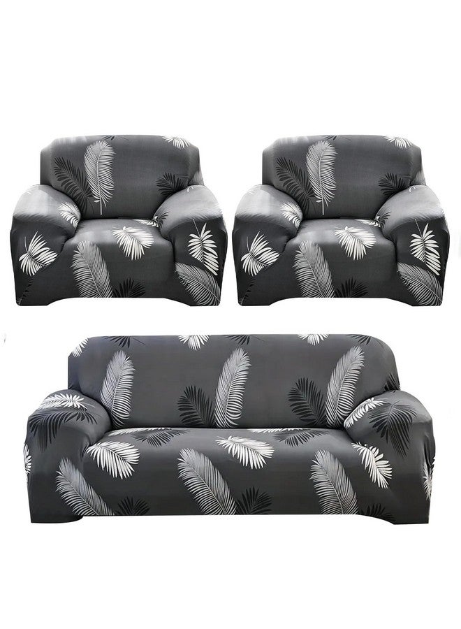 B BESTILO Sofa Cover 3 Seater and 2 Seater Fully Covered Universal 5 Seater Sofa Cover Non-Slip Sticky Elastic Stretchable Sofa Set Slipcover Protector for (3+1+1 Seater), Grey Fern - Image 1