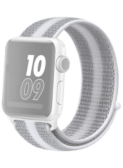 Nylon Loop Replacement Watchband for Apple Watch Series 7/6/5/4/3/2/1/SE 42/44/45mm Striped White