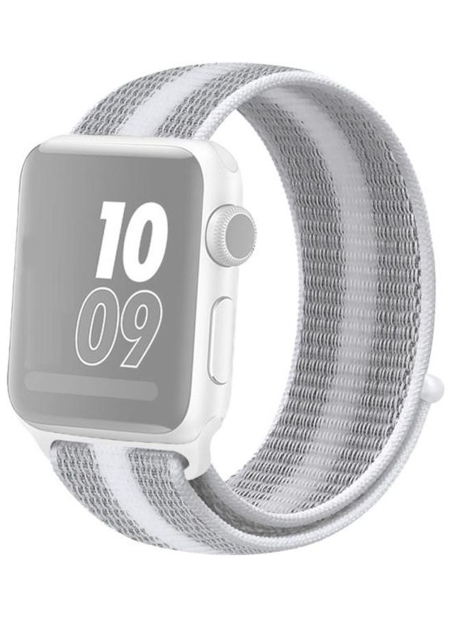 NIBEMINENT Nylon Loop Replacement Watchband for Apple Watch Series 7/6/5/4/3/2/1/SE 42/44/45mm Striped White  - Image 1