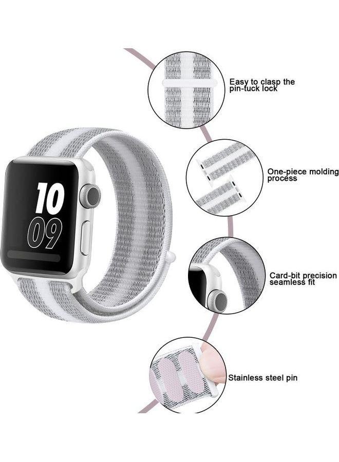 NIBEMINENT Nylon Loop Replacement Watchband for Apple Watch Series 7/6/5/4/3/2/1/SE 42/44/45mm Striped White  - Image 5