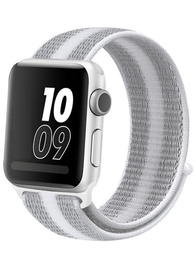 NIBEMINENT Nylon Loop Replacement Watchband for Apple Watch Series 7/6/5/4/3/2/1/SE 42/44/45mm Striped White  - Image 3