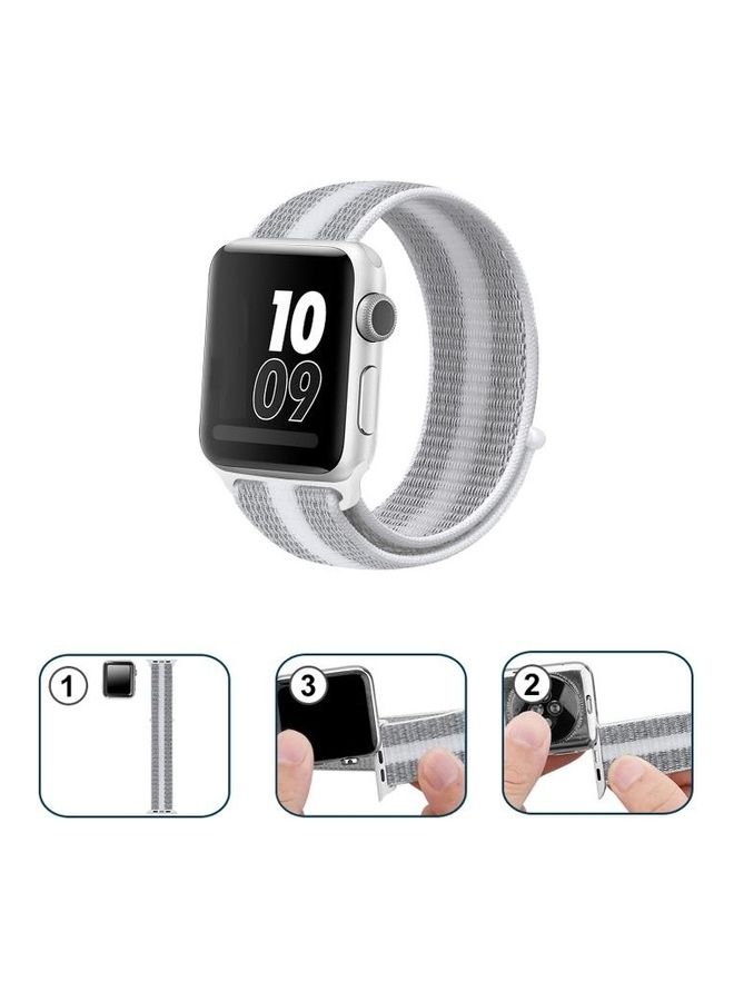 NIBEMINENT Nylon Loop Replacement Watchband for Apple Watch Series 7/6/5/4/3/2/1/SE 42/44/45mm Striped White  - Image 4