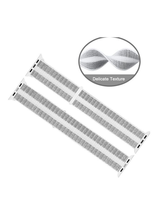 NIBEMINENT Nylon Loop Replacement Watchband for Apple Watch Series 7/6/5/4/3/2/1/SE 42/44/45mm Striped White  - Image 2