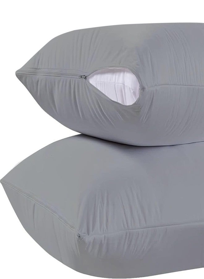 Trance Ultra Soft Terry Waterproof Pillow Protector Cover with Zippered Closure | Dust Mite - Bed Bug Protection | Oil and Water Spill Protection Covers (Large: 20 x 30 inch - Grey) - Pack of 2 - Image 2