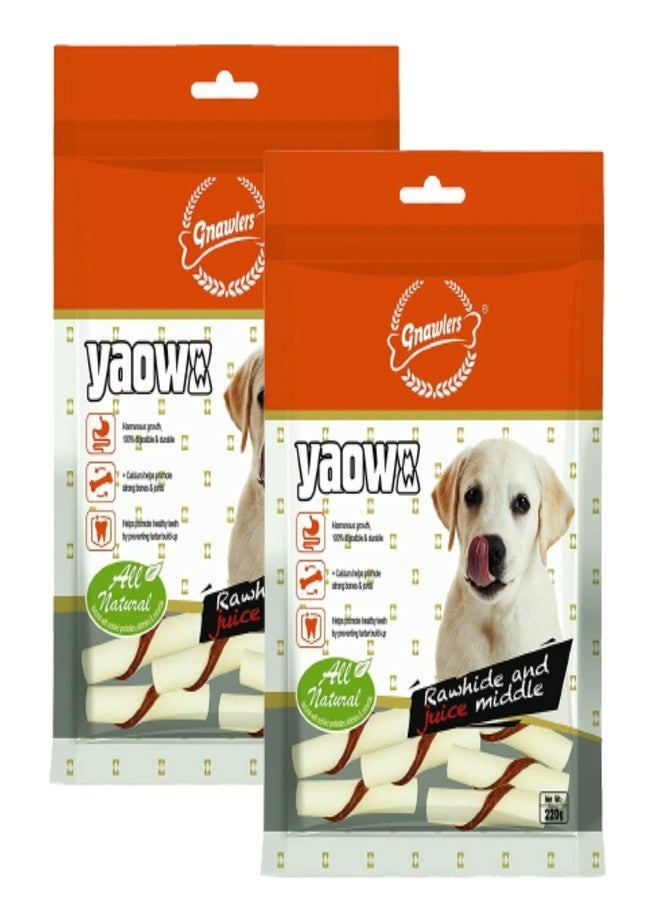 Petlicious & More Yaowo 2.5" Roll Sticks All Natural Dog Rawhide Bones with Chicken Inside, 2.5` Sticks 220gm (Pack of 2 X 220 Gm),All Life Stages
