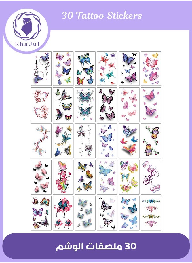 KHAJUL 30-Sheets Waterproof Temporary Tattoo Stickers, Butterfly Love Heart Flower for Kids Adults Men and Women  - Image 1