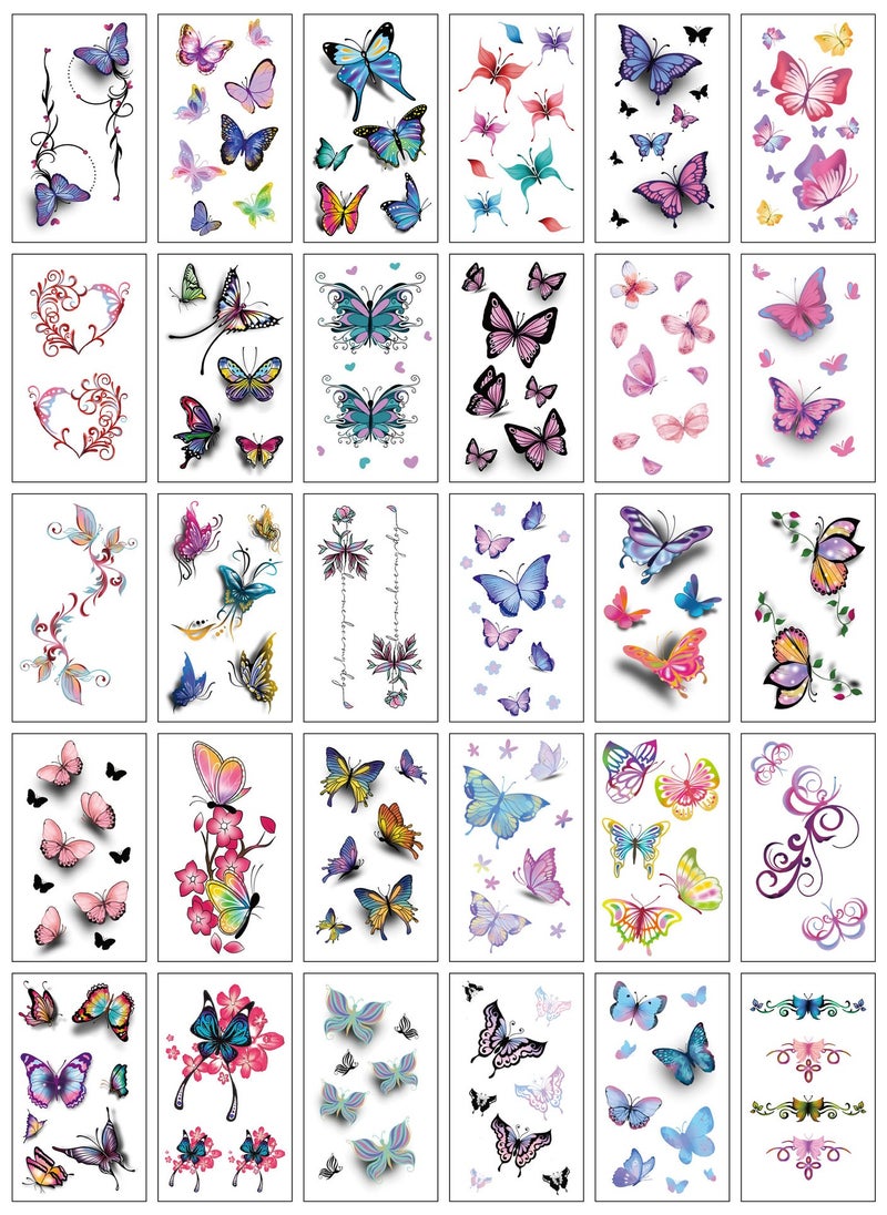 KHAJUL 30-Sheets Waterproof Temporary Tattoo Stickers, Butterfly Love Heart Flower for Kids Adults Men and Women  - Image 3